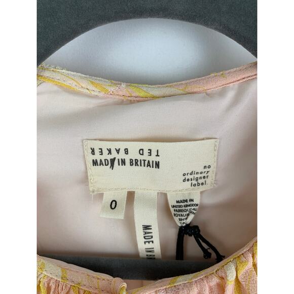 Ted Baker Frisis MIB Frill Printed Top Light Yellow Womens Size 2 Ted Size 0 - Picture 6 of 14